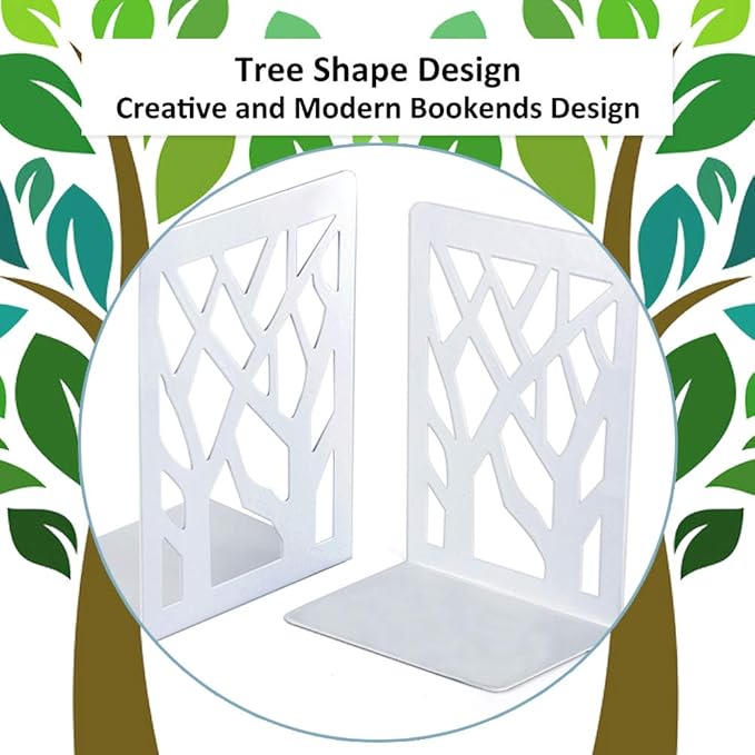 Book Ends, Bookends, Bookends for Shelves, Bookend, Book Ends for Heavy Books, White Metal Book Shelf Holder Home Decorative, Book Stoppers for Shelves, Bookend Supports 2 Pair