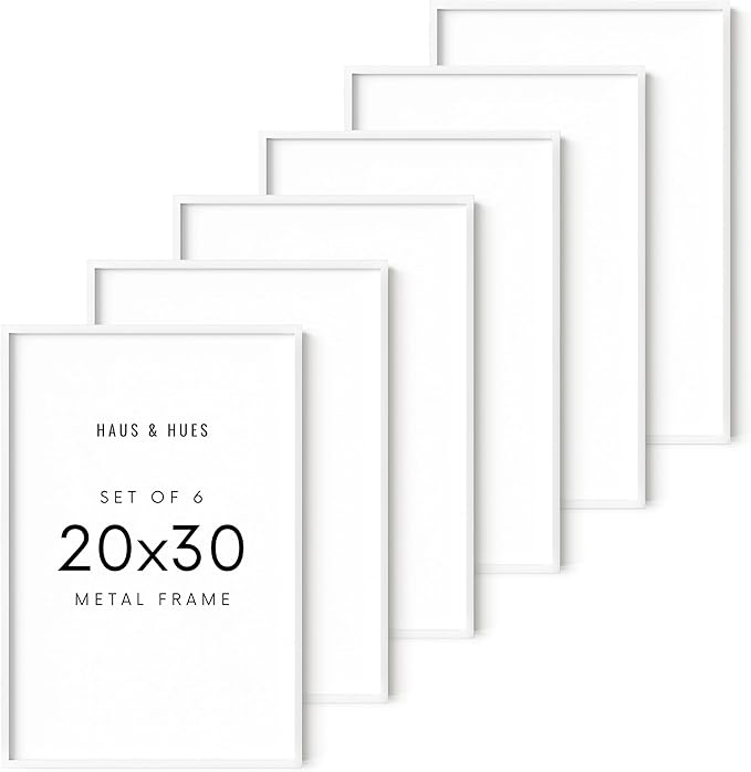 HAUS AND HUES 20x30 White Metal Picture Frames - Features Premium Aluminum, Vertical & Horizontal Hang, Shatterproof Plexiglass - Perfect for Home, Room, Office (20x30 in, White, Set of 6)