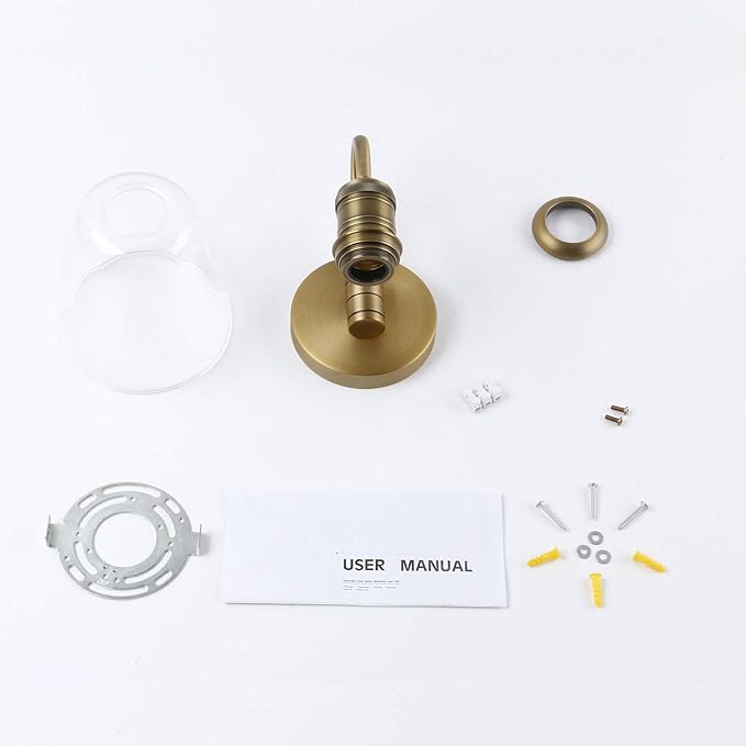 Yosoan 1-Light Brass Modern Vintage Indoor Wall Sconce, Vanity Single Luxury Hardwired Retro Textured Clear Oval Cone Glass Shade with Industrial Gooseneck Curved Rod Bathroom Lamp(Antique)