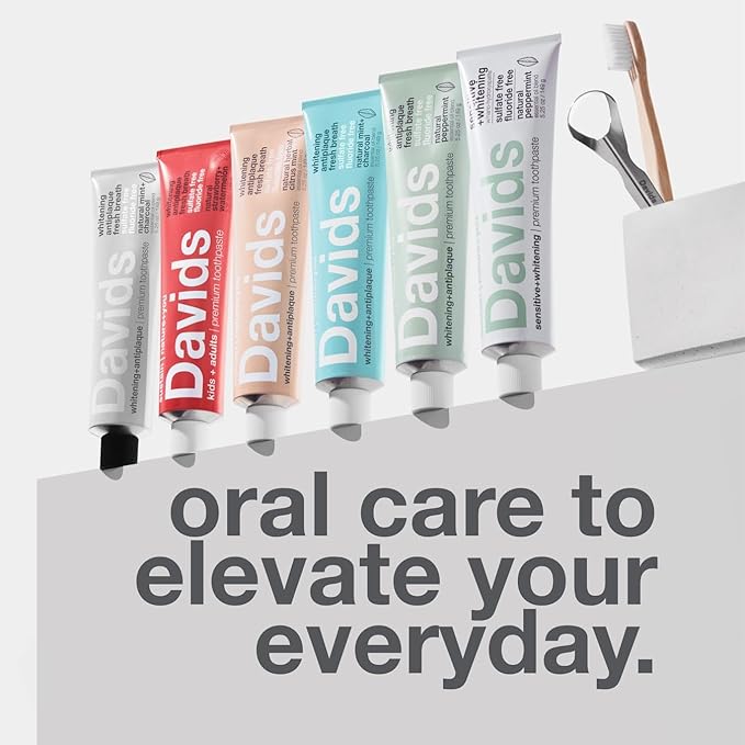 Davids Fluoride Free Toothpaste, Teeth Whitening, Antiplaque, SLS (Sulfate) Free, Promotes Enamel Health, Mouth & Gum Detox, EWG Verified, Natural Spearmint, 5.25oz, Made in USA
