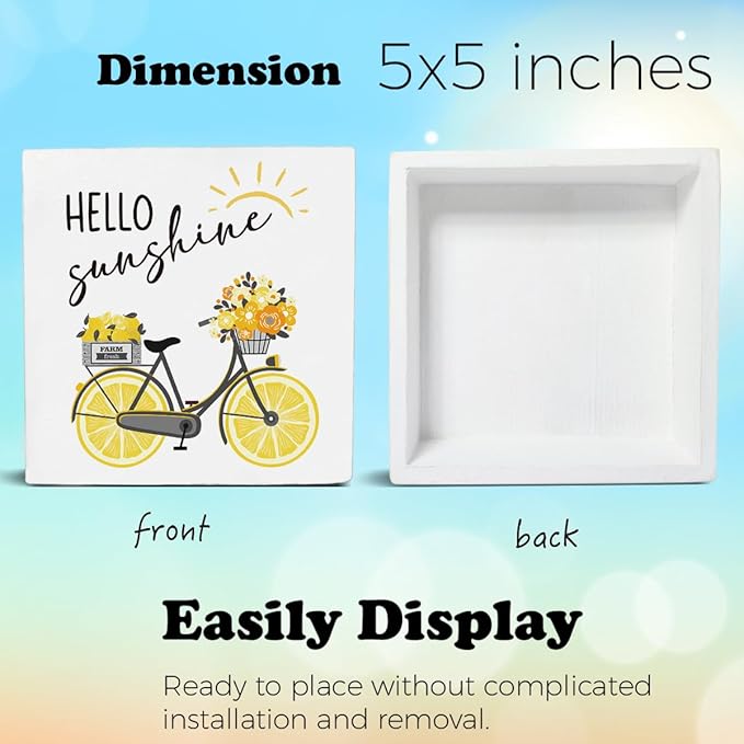 Lemon Decor Summer Decorations Hello Sunshine Wooden Sign Rustic Home Decor 5 x 5 Inches