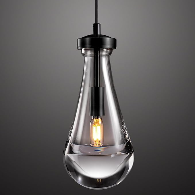 Modern Raindrop Pendant Lights, Pendant Lights for Kitchen Island, Black Brass Base Dining Room Light Fixtures, Interior Chandelier in The Living Room Hallway, Including Bulb