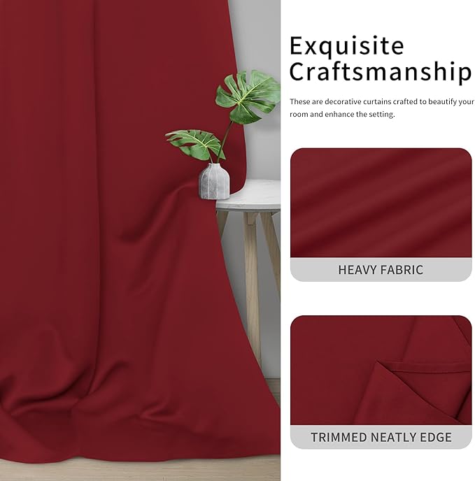 Easy-Going Blackout Curtains for Bedroom, Solid Thermal Insulated Grommet and Noise Reduction Window Drapes, Room Darkening Curtains for Living Room, 2 Panels(42x63 in, Christmas Red)