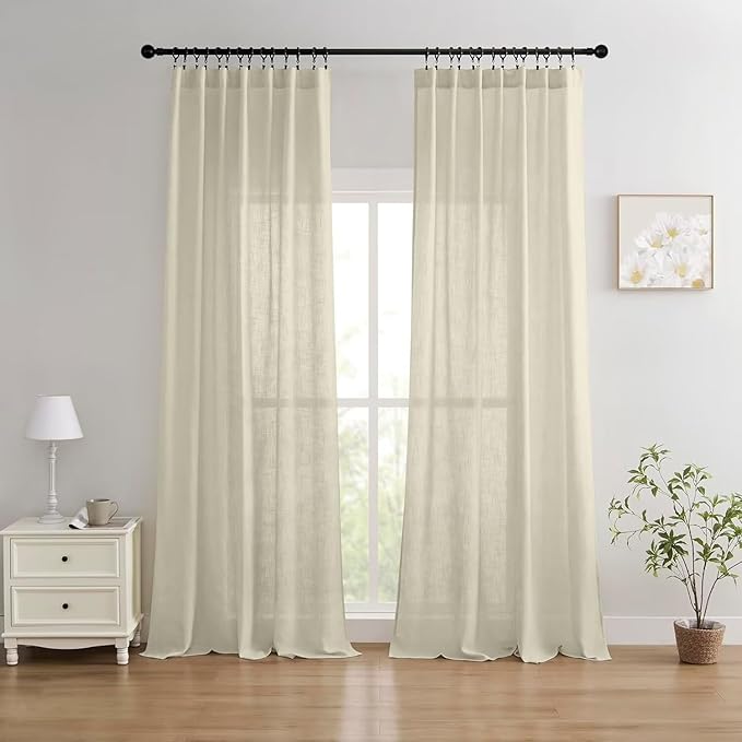 Joydeco Linen Curtains 96 inches Long 2 Panels Set,Light Filtering Curtains for Living Room Bedroom, Window Long Drapes with Rod Pockets Back Tab (W52 x L96 Inch, Natural)