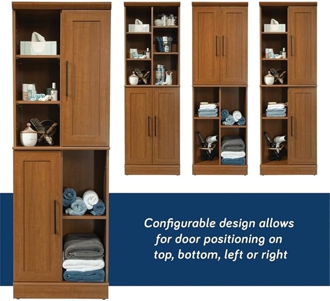 Sauder HomePlus Multi-Room Storage Cabinet with Adjustable Shelves and Door Positioning, Kitchen Laundry Bathroom Pantry Storage Cabinet, in Sienna Oak Finish