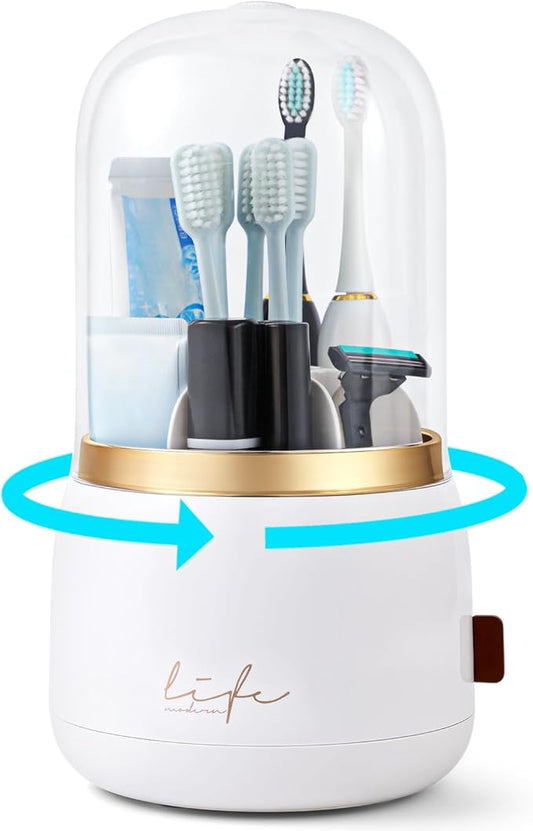 Toothbrush Holders for Bathrooms,Rotating 7-Slot with Cover and Draining Water,Kids Electric Toothbrush Holder and Toothpaste Stand Storage for Bathroom Accessories Counter Organizer Vanity