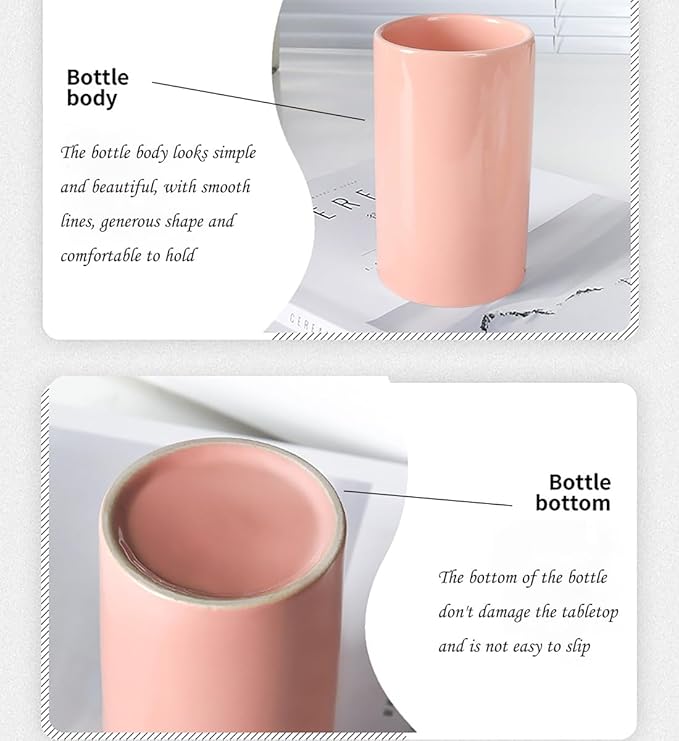 Pink Ceramic Toothbrush Holder, Tumbler Cups Reusable Toothbrush Mouthwash Cup,Makeup Brush Holder, Bathroom Counter Organizer(300ml)