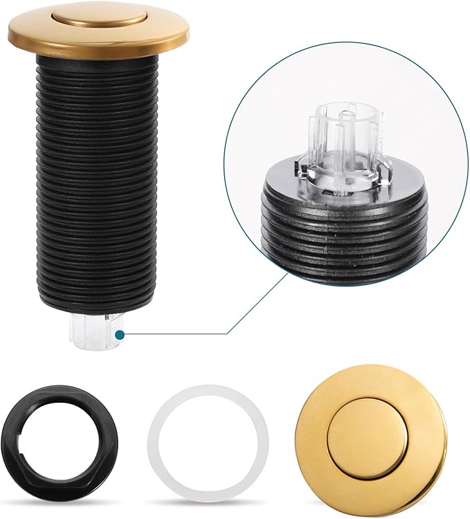 RQYEKDO Garbage Disposal 2.5" Air Switch Kitchen Sink Top Long Stainless Steel Polished Nickel Long for Food and Waste Disposal On/Off Air Button Parts Gold