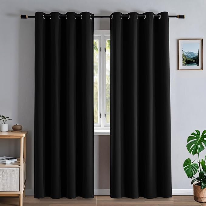 Black Curtains 96 Inches Long for Bedroom, Black Out CurtainsThermal Insulated Blackout 2 Panels Set, Long Drapes for Living Room Windows Solid Grommet Privacy, W52 x L96