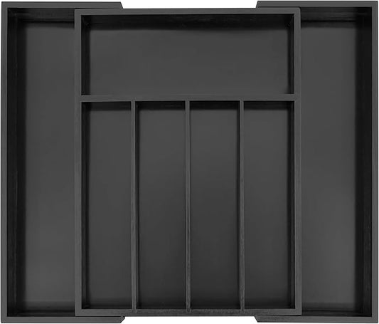 Utoplike Bamboo Silverware Drawer Organizer, Expandable Kitchen Utensils Drawer Organiser, Cutlery Tray Dividers, Flatware Caddy Drawer Insert, Office Supplies, Black 5-7 Slot
