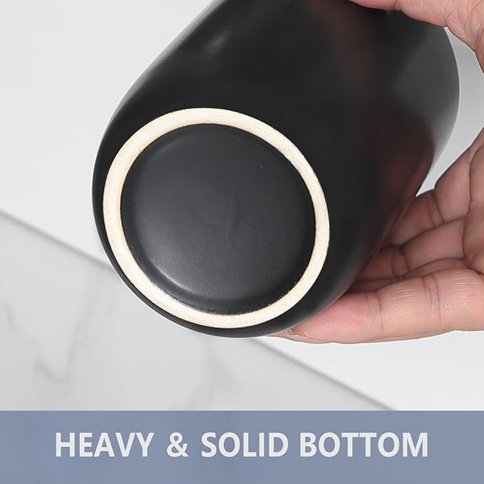 Matte Black Toothbrush Holders for Bathrooms - 2 Cups Ceramic Toothbrush Toothpaste Holders Set, Black Bathroom Tumbler Cups Reusable Toothbrush Cup Black Mouthwash Cup, Bathroom Counter Organizer