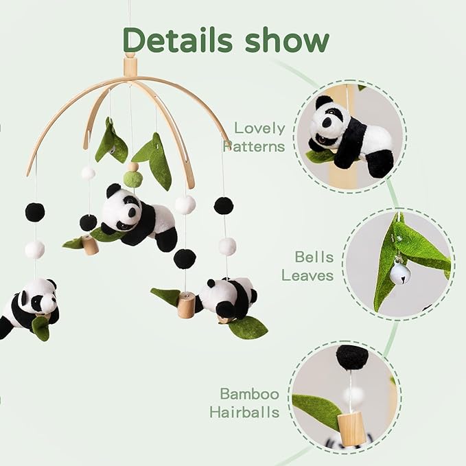 Baby Crib Mobile - Panda Mobile for Crib, Nursery Mobile Decor, Baby Bassinet Mobile Toy - Shower Set for Infant Bedroom Hanging Decoration, Gender Neutral Baby Gift