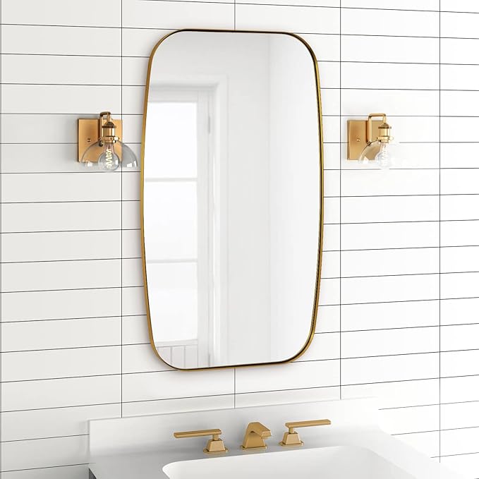 ANDY STAR 24x40” Gold Bathroom Mirror, Oblong Brass Mirror with Stainless Steel Metal Frame, Brushed Gold Oval Vanity Mirror for Over Sink, Modern Anti Rust Wall Mounted