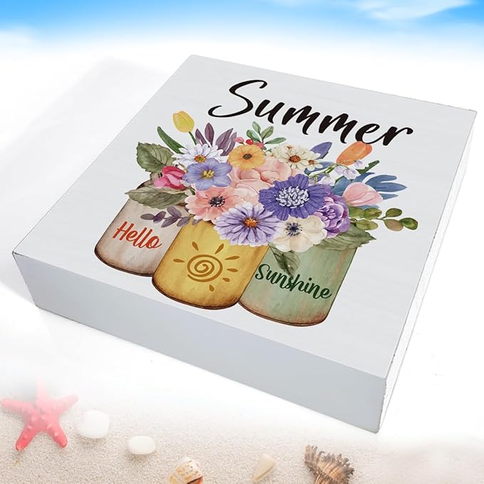 Summer Decor Farmhouse Summer Decorations Hello Sunshine Wooden Sign Rustic Home Decor 5 x 5 Inches