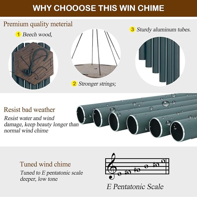 Sympathy Wind Chimes Outdoor Deep Tone,36Inch Melody Wind Chimes Large with 6 Heavy Tubes Tuned Bass Tone,Memorial Windchimes Personalized for Mother Father,Garden Decor Chime,Forest Green
