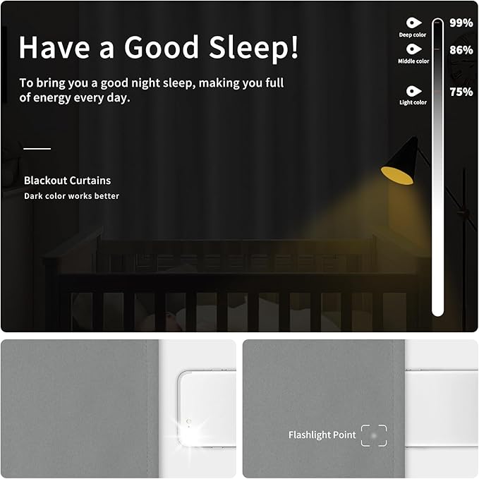 Easy-Going Blackout Curtains for Bedroom, Solid Thermal Insulated Grommet and Noise Reduction Window Drapes, Room Darkening Curtains for Living Room, 2 Panels (42x45 in, Light Gray)