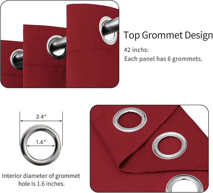 Easy-Going Blackout Curtains for Bedroom, Solid Thermal Insulated Grommet and Noise Reduction Window Drapes, Room Darkening Curtains for Living Room, 2 Panels(42x72 in, Christmas Red)
