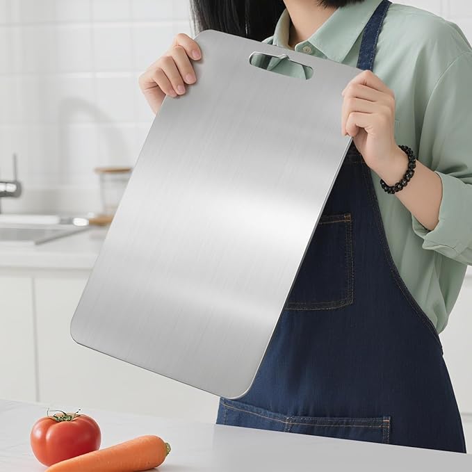 Titanium Cutting Board for Kitchen - 100% Pure Titanium Cutting Boards Non Toxic - 2025 New Upgrade Double Sided Metal Chopping Boards for Meat, Vegetables, Fruits, Dishwasher Safe (12 x 9 In)