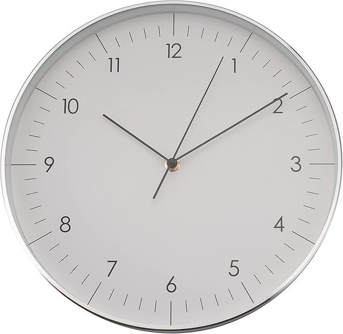 LUUK LIFESTYLE Modern Wall Clock Without Ticking, Pure Minimalist Design, legible Digits, Home Decor for Living Room, Office, in White and Silver