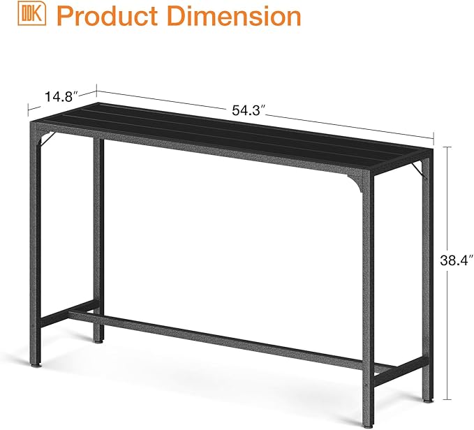 ODK 55 Inch Outdoor Bar Table, Patio Counter Bar Height Table with Weather Resistant Waterproof Top for Garden, Hot Tub, Yard, Balcony, Poolside, Indoor (Black)