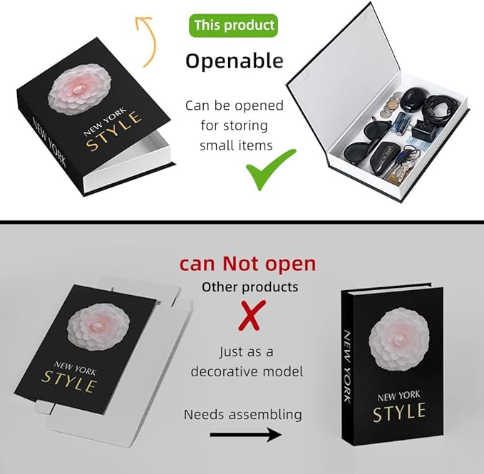 Decorative Storage Book Box – Hidden Storage for Remote Controls, Keys, and Small Items – Elegant Home Decor for Living Room, Bedroom, Coffee Table – Modern Style Faux Book Organizer (New york)