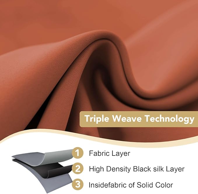 H.VERSAILTEX Ultra Soft Blackout Curtains for Bedroom Living Room, Extra Long Room Darkening Drapes Thermal Insulated Grommet Top Blackout Draperies for Patio Door (52 by 108 Inch, Orange, Set of 2)