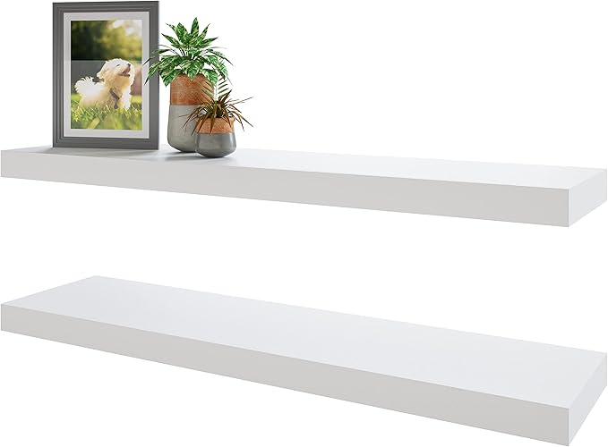 BAMEOS Floating Shelves,31 in W White Wall Mounted Wooden Shelves with Invisible Brackets Set of 2, Hanging Wall Shelves Decoration for Bedroom, Bathroom, Living Room and Kitchen