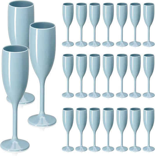 XUWAIDSGN Acrylic Champagne Flutes Toasting Glasses Unbreakable Mimosa Bar Reusable Wine Glasses Vintage Champagne Flutes Stemmed Drinking Cups 5.4 OZ for Christmas Birthday (24, Blue)
