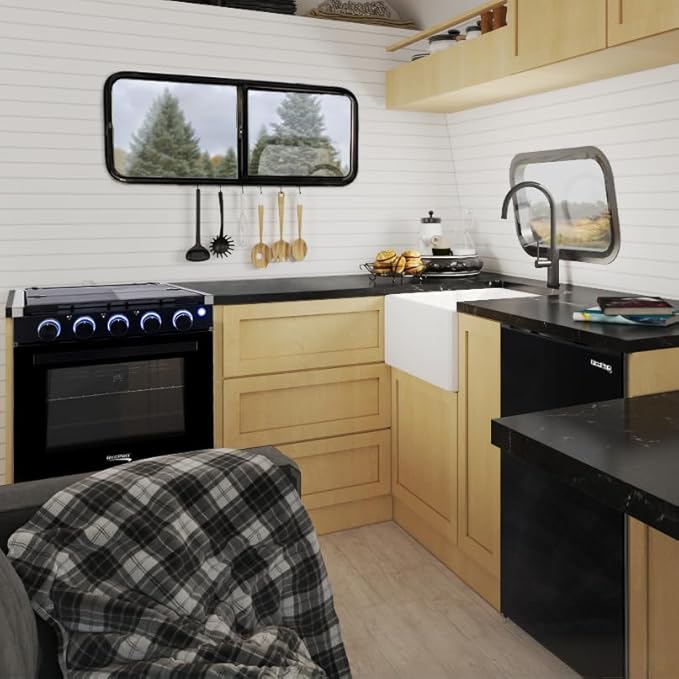 RecPro 3.3 Cu Ft 12V RV Refrigerator | Black Fridge with Adjustable Shelves, 18-Can Door Storage, Reversible Door | 7 Temp Settings, Frost-Free | Ideal for RVs & Small Spaces