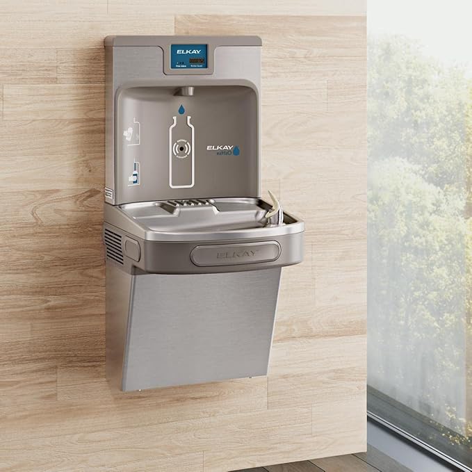 Elkay LZS8WS ezH2O Wall Mounted Drinking Fountain with Hands Free Bottle Filling Station and Water Cooler - Stainless Steel