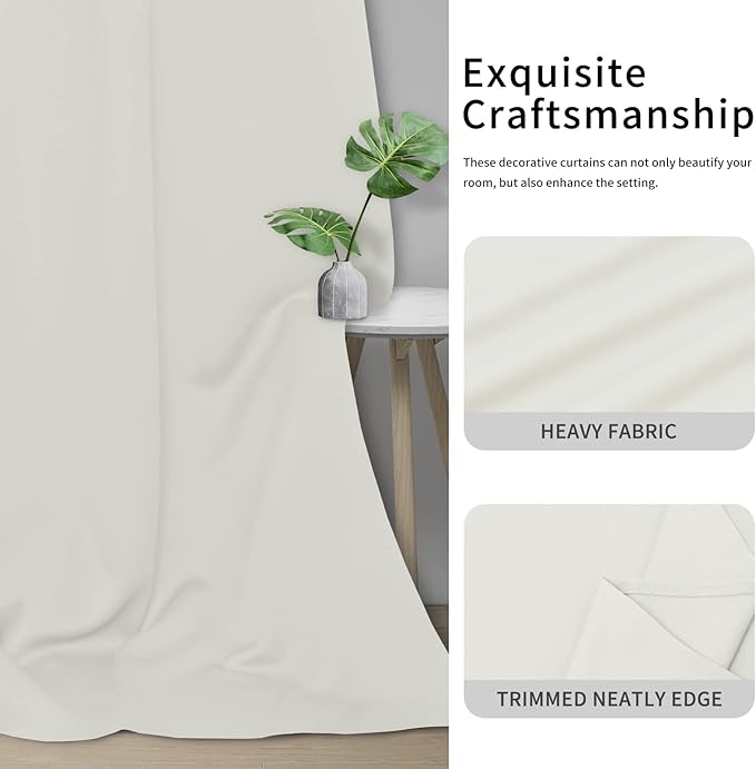 Easy-Going Blackout Curtains for Bedroom, Solid Thermal Insulated Grommet and Noise Reduction Window Drapes, Room Darkening Curtains for Living Room, 2 Panels (34x63 in, Ivory)
