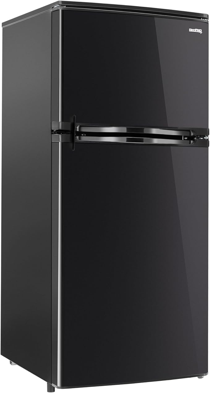 RecPro 4.4 Cu Ft 12V RV Refrigerator with Freezer | Frost-Free, Black Finish | Adjustable Shelves, Reversible Door, Built-In Lock | Off-Grid Camper Fridge | 19.5”W x 23.5”D x 43.5”H