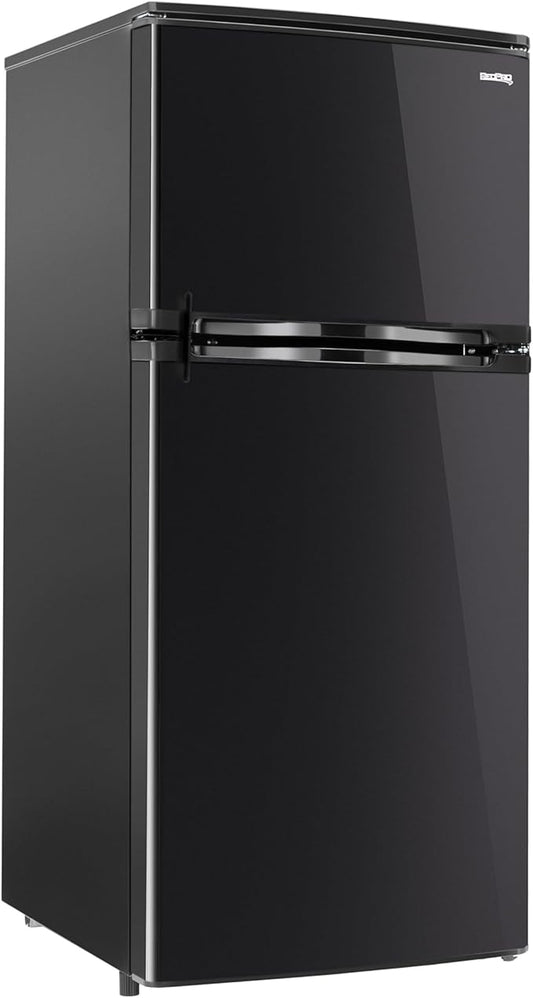RecPro 4.4 Cu Ft 12V RV Refrigerator with Freezer | Frost-Free, Black Finish | Adjustable Shelves, Reversible Door, Built-In Lock | Off-Grid Camper Fridge | 19.5”W x 23.5”D x 43.5”H