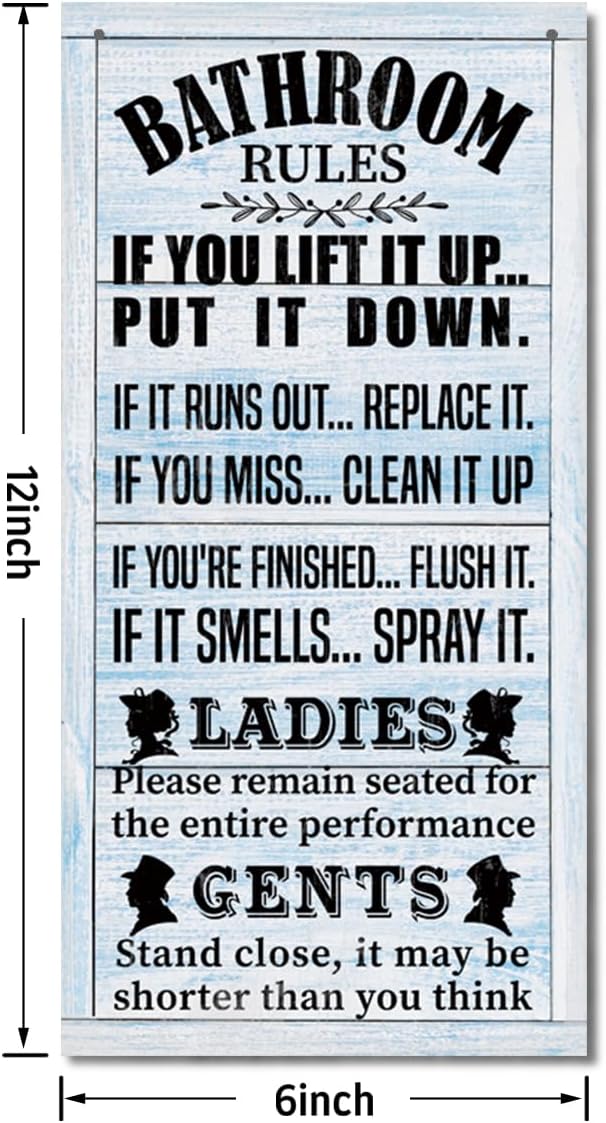 Rustic Western Bathroom Decor - Funny Wall Signs, Farmhouse Country Rules Wall Decor D1