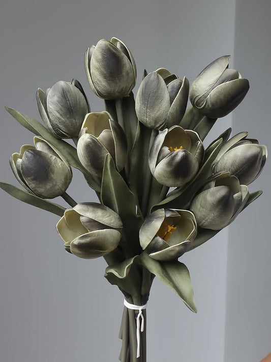 Buart Black-Coffee Flowers Artificial Luxury Big Tulip Valentine's Day Mother's Day Easter Home Kitchen Wedding Decorations(11pcs)