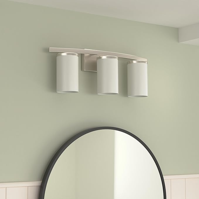 Kichler Crosby 23" Vanity Light in Brushed Nickel, 3-Light Contemporary Bathroom Light with Satin Etched Cased Opal Glass, (23" L x 8.75" H), 45497NI