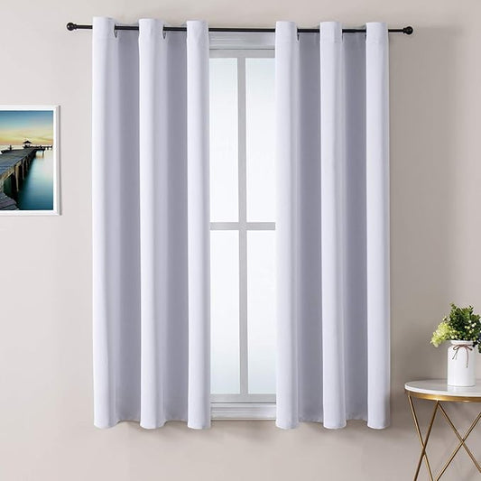 ChrisDowa Small Window Curtains 50 inches Long for Bedroom - Grommet Short Thermal Insulated Room Darkening Curtains for Kitchen (2 Panels, Greyish White, 29 x 50 Inch)