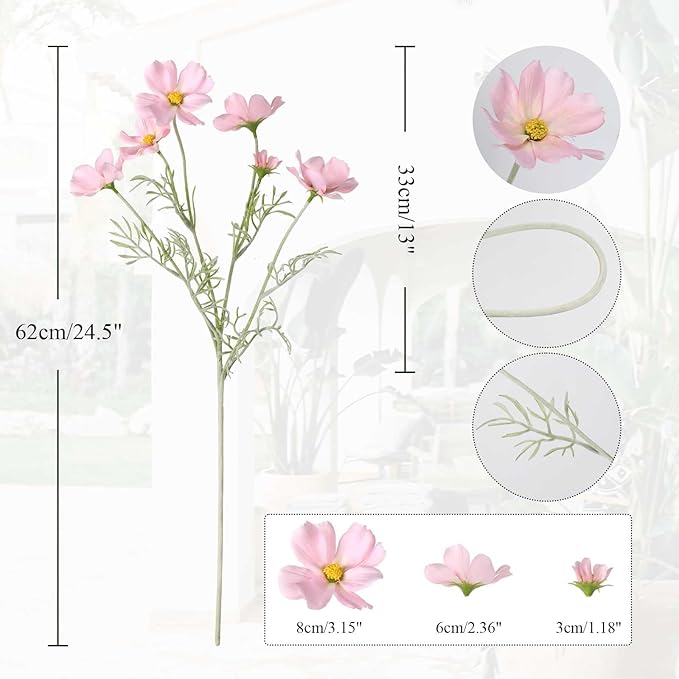 IPOPU Light Pink Flowers Artificial Daisies 5PCS Silk Cosmos Wild Flowers 24.5" Fake Pink Daisies for Vase for Home Decor Floral Arrangements Wedding Bouquets for Bride