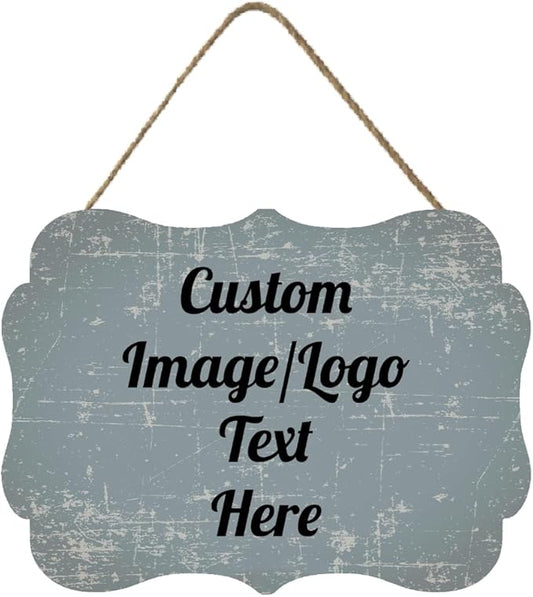 Personalized Wooden Welcome Sign for Front Door Decor - Customized Image/Text Hanging Door Sign, Farmhouse Decor for Home Office - 11.2 * 8 Inch