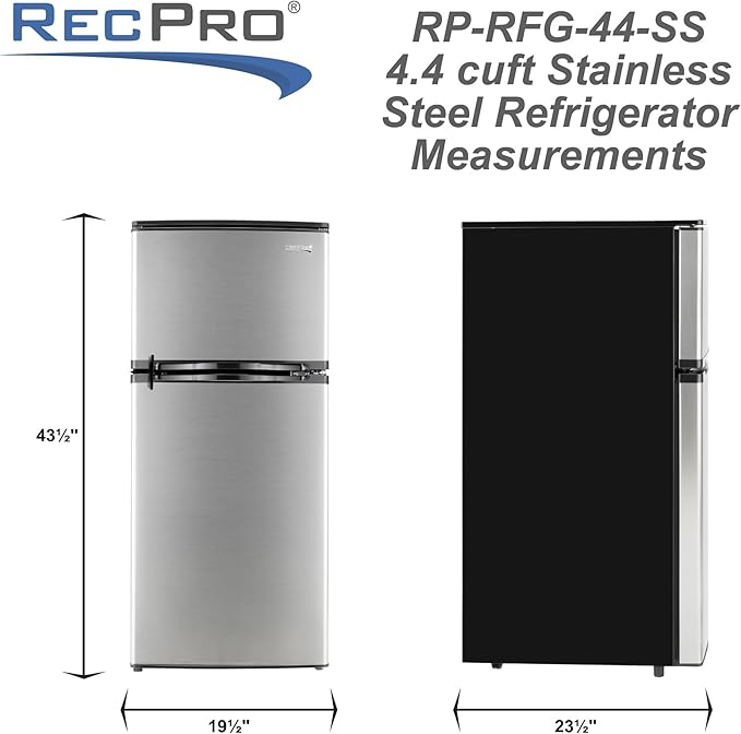 RecPro 4.4 Cu Ft RV Refrigerator | 12V Stainless Steel Fridge with Freezer | Frost-Free, Adjustable Shelves, Built-In Lock, Reversible Door | Off-Grid Ready Camper Fridge with Can Holder