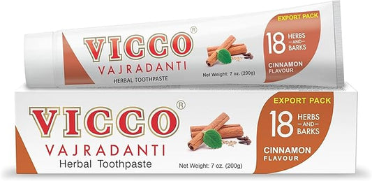Vicco Vajradanti Ayurvedic Herbal Toothpaste by Vicco – 70 Year Legacy of Ayurveda, Cinnamon Flavour, with 18 Ayurvedic Herbs & Barks, 100% Natural, Vegan, Fluoride-Free & Cruelty-Free – 7 oz (1 Pack)