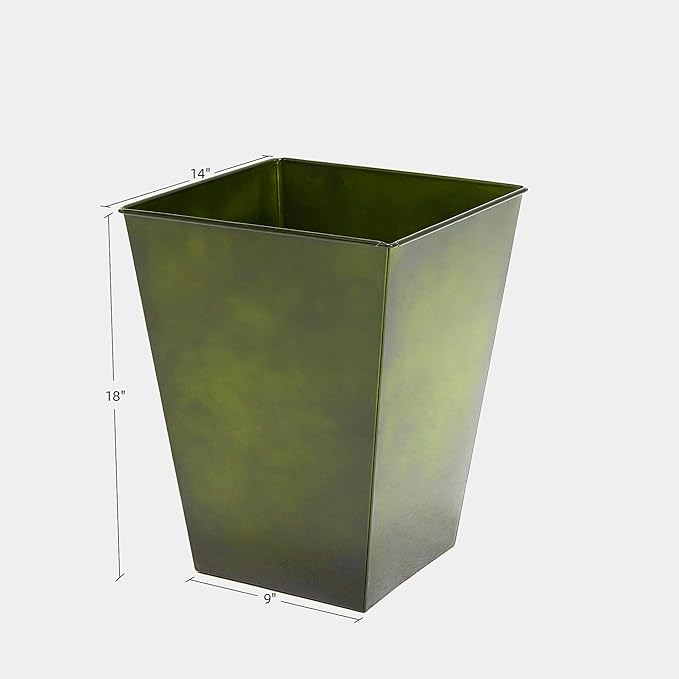 KOL 18''H. Bright Glazed Planter with Drainage Hole, Set of 2, Galvanized Steel Planter Pots for Indoor & Outdoor Use, Decorative Flower Plant Pots for Front Porch, Patio, Deck - Green