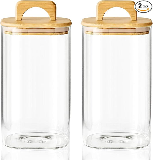 Sweejar 2 qt Glass Food Storage Jars with Airtight Lid, Half Gallon Laundry Pods Container, 64 oz Glass Jars for Laundry Room Organization, 2 Pack