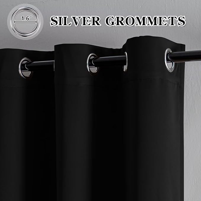 Blackout Curtains 90 Inch Length for Bedroom, Thermal Insulated Blackout Curtains 2 Panels Set, Solid Grommet Privacy Room Darkening Drapes for Living Room Windows(W52 x L90, Black)