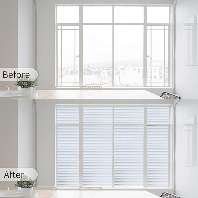 Window Privacy Film with Installation Tools, Blinds Pattern, Static Cling, Anti UV, Heat Control, Ideal for Home Shower Office Glass Door (Blinds Pattern, 35.4X157.4Inch)