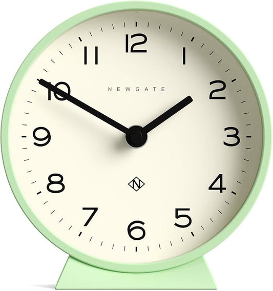 NEWGATE® M Mantel Echo Desk Clock | Modern Round Design | Neo Mint Green | Easy to Read Numbers | Contemporary Style for Desk, Table, Shelf or Bedside