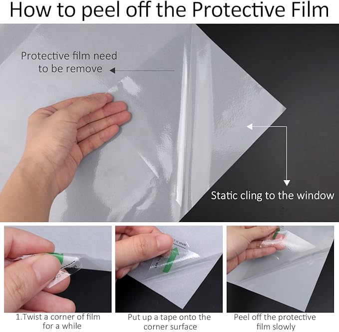 HIDBEA Frosted Window Privacy Film Non-Adhesive, Reusable Window Glass Films Heat Control Self Static Cling Removable Window Stickers for Home Office Living Room(White Frosted, 17.5 Inch x 6.5 Feet)