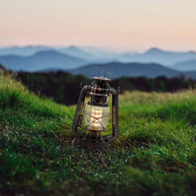 YAKii LED Vintage Lantern Metal Hanging Hurricane 12 LED Dimmer Switch Warm White Battery Operated Power Outage Indoor Camping Lighting Outdoor Brooklyn (Copper 2 Pack)