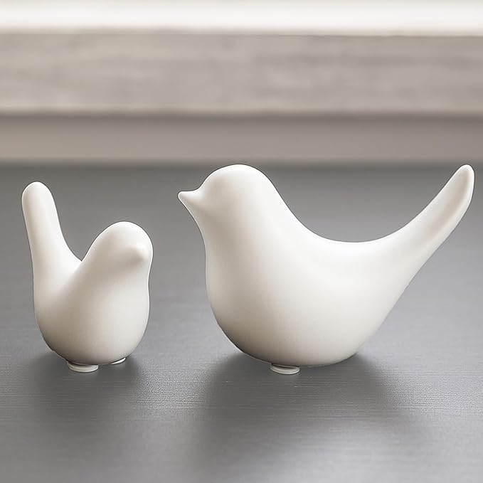 Notakia Small White Birds Statues Home Decor Modern Style Decorative Ornaments for Living Room, Bedroom, Office Desktop, Cabinets (2Pcs White Birds)