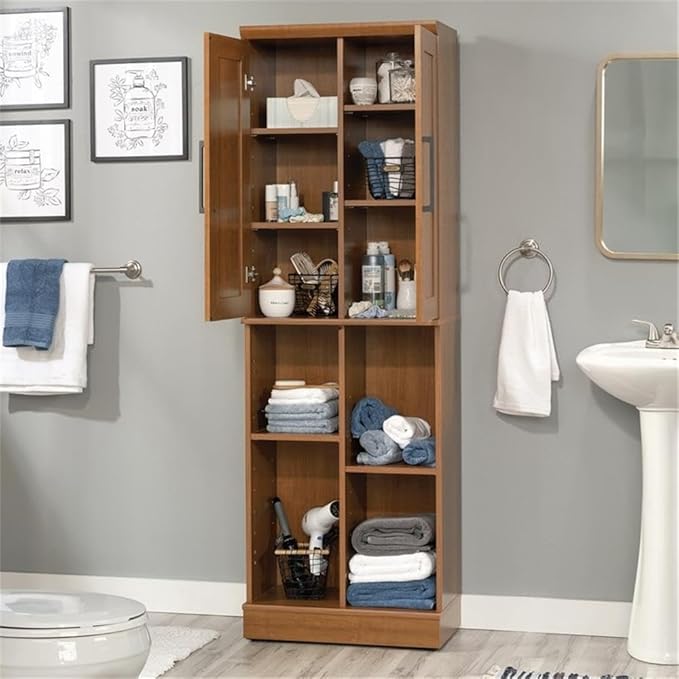 Sauder HomePlus Multi-Room Storage Cabinet with Adjustable Shelves and Door Positioning, Kitchen Laundry Bathroom Pantry Storage Cabinet, in Sienna Oak Finish